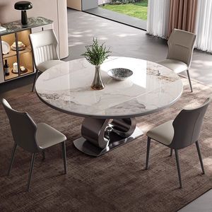 Luxury Round <b>Dining</b> <b>Table</b> Marble <b>Top</b> Stainless Steel Base Convertible For <b>Dining</b> Room - Product Image 1