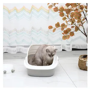 Easy to Install Indoor Grey White PP Plastic Removable Cat Litter Box for Cat Bathroom