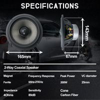 Haut-parleur de voiture Zeming SB-RTX6.5COE coaxial 2 voies 6,5 pouces pleine gamme 200W 4 ohms 12V de remplacement