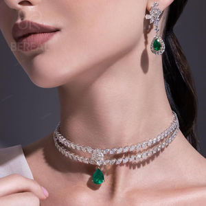 Conjunto de Joyería Nupcial Personalizado de Oro de 18K con Moissanita VVS, Collar y Pendientes, Cadena de Plata 925 con Diamante de Moissanita Cultivado en Laboratorio para Mujer - Product Image 1