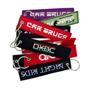 맞춤형 로고 자수 키링 제트 태그 키체인 친환경 폴리에스터 원단 브랜드 라벨 키체인 도매 - Product Image 4