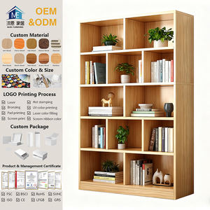 Bibliothèque multicouche en bois massif Armoire murale intégrée pour articles divers avec support de rangement au sol pour le rangement de la bibliothèque du salon - Product Image 1