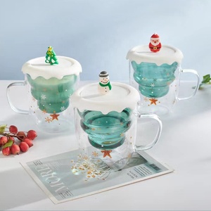 Taza de vidrio de borosilicato alto con tapa de muñeco de nieve de Papá Noel Árbol de <span class=keywords><strong>Navidad</strong></span> Tazas de doble pared Vasos de <span class=keywords><strong>Navidad</strong></span> aislados sin BPA - Product Image 2