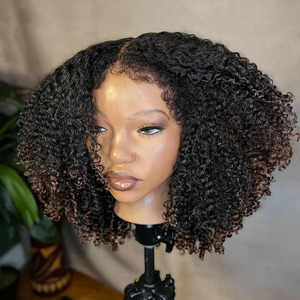 วิกผมมนุษย์แบบ Afro Curly ขนาด 250% สำหรับ<span class=keywords><strong>ผู้หญิง</strong></span> แบบ Pre Plucked 13x4 พร้อมผมด้านหน้าแบบ Pre-Cut Lace วิกผมสีน้ำตาลออมเบรแบบไม่ต้องใช้กาว - Product Image 3