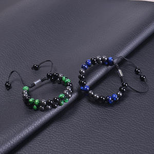 Bracelet en pierre d'oeil de tigre de 8mm pour hommes bijoux tissés à <span class=keywords><strong>la</strong></span> main Double couche réglable anxiété guérison pierre précieuse hématite Bracelet perlé - Product Image 3