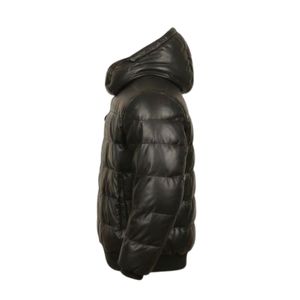 Veste matelassée à capuche noire pour homme, coupe ajustée, mode streetwear, épaisse pour l'hiver, motif uni - Product Image 2