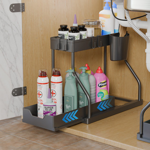 Organisateur de rangement sous évier à 2 niveaux, type autoportant, en <span class=keywords><strong>plastique</strong></span>, avec <span class=keywords><strong>tiroir</strong></span> coulissant, pour armoire domestique - Product Image 6