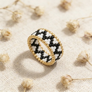 Namayo Women's Bohemian Modern Handmade Miyuki Beaded Geometric <b>Ring</b> 18K Gold Plated US Size 5-9 - Product Image 1