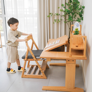 Tables de <span class=keywords><strong>bureau</strong></span> d'étude en bois ergonomiques pour enfants Table d'étude moderne en bois réglable en hauteur fille garçon enfants Table d'étude et chaise pour les étudiants - Product Image 2