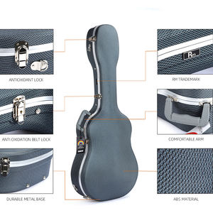 Étui de <span class=keywords><strong>guitare</strong></span> acoustique léger et portable RM, coque rigide en forme de D, matériau plastique ABS, doublure en peluche, sac d'instrument chromé, boucle - Product Image 4