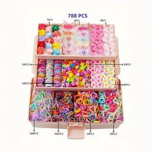 Kit de Pulseras de Goma DIY para Niñas, Manualidades para Fiestas de Cumpleaños, 28 Colores, Cuentas y Dijes, Organizador de 3 Capas, Estilo de Combinación de Colores - Product Image 6