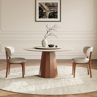 Purely Feel French Vintage Massivholz runder Tisch Nordisch modernes einfaches Zuhause mit Plattenspieler Nussbaum Farbe matt Rock Board Tisch