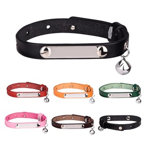 Cat Collar Top Grain Cowhide Leather Engraved Anti Loss With Bell For Cat Small Size - Product Image 5