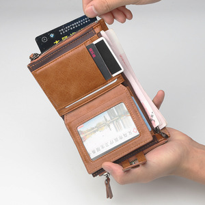 Baellerry <b>Men's</b> Short <b>Wallet</b> Brown Pu Leather Multifunctional Zipper With Card Slots Snap Clasp Everyday Use - Product Image 2