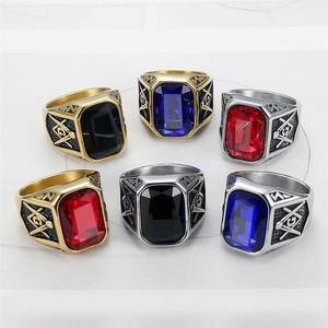 Bagues Hip Hop Punk AG Franc-Maçon en Zircon, Bijoux Étanche en Acier Inoxydable Plaqué Or 18K, Anti-ternissement, pour Hommes, Vente en Gros - Product Image 1