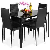 Comedor compacto de espacio, mesa de vidrio y 4 sillas de cuero de imitación con marco de Metal, juego de comedor de cocina