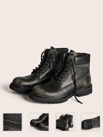 Bottes Martin en cuir véritable vieilli pour hommes, style vintage, avec semelle plateforme épaisse, noires, pour moto et travail, vente en gros