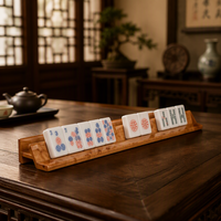 Supports de Mahjong en Acrylique Effet Bois Nervuré avec Poussoir – Accessoire de Jeu de Mahjong Personnalisé pour Clubs et Jeux en Famille