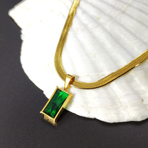 Simple Titanium Steel Square Emerald Pendant Necklace <strong>Earring</strong> Fashion Flat Snake Chain Necklaces Jewelry Set