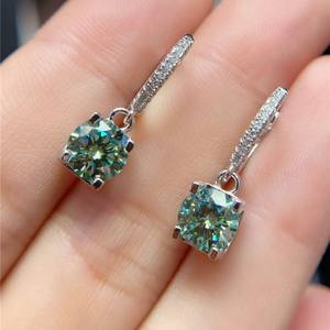 Argento 925 originale 2 Ct verde VVS1 Moissanite testa di mucca orecchini pendenti GAR certificato di diamante <span class=keywords><strong>Test</strong></span> passato gioielli di pietre preziose - Product Image 2