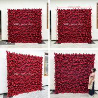 Décoration de mariage, panneau mural en tissu enroulable, fond de scène avec des fleurs artificielles en soie rose pour la décoration de fête