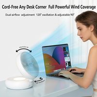 Fbootfike Tragbarer, wiederaufladbarer kleiner Tischventilator, leiser USB-Oszillationsventilator mit Nachtlicht, faltbar, wandmontierbar