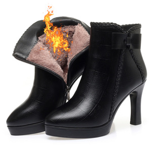 Chaussures à talon chaudes et épaisses de 9 cm/6 cm pour l'automne et l'hiver 2025 – Bottines décontractées imperméables de marque à talon épais et tendance - Product Image 2