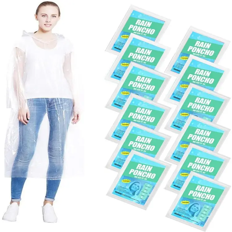 Wegwerp Plastic Clear Volwassenen Regen Poncho Dikke Emergency Waterdichte Regenjas Met Kappen En Mouwen Voor Mannen Vrouwen