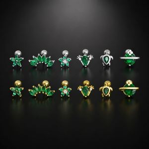 Labret en titane pour cartilage, lèvre ou oreille, avec zircon plaqué or, style vintage géométrique, filetage interne, pour piercing corporel, mariage et fiançailles - Product Image 5
