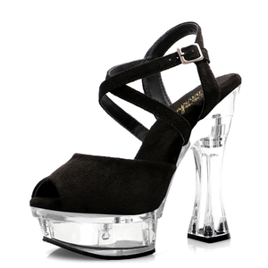 Sandalias de Tacón de 14 cm, Calzado de Baile, Estilo Gótico Exótico, Fetiche, Punta Abierta, Stripper, Cristal, Diamante, Impermeables - Product Image 1