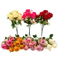 Vente en gros d'usine, roses artificielles multicolores, bouquet de fleurs réalistes à 7 têtes pour la décoration de la maison, les mariages et la Saint-Valentin