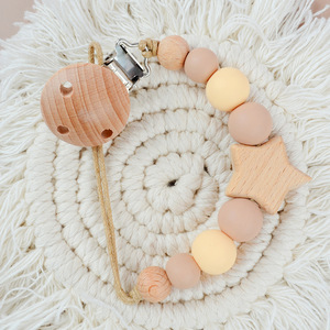 Fatto a mano pentagonale stella di faggio in legno di colore della caramella perline di Silicone dentizione per i ragazzi ragazze del bambino manichino porta <span class=keywords><strong>ciuccio</strong></span> catena a Clip - Product Image 3