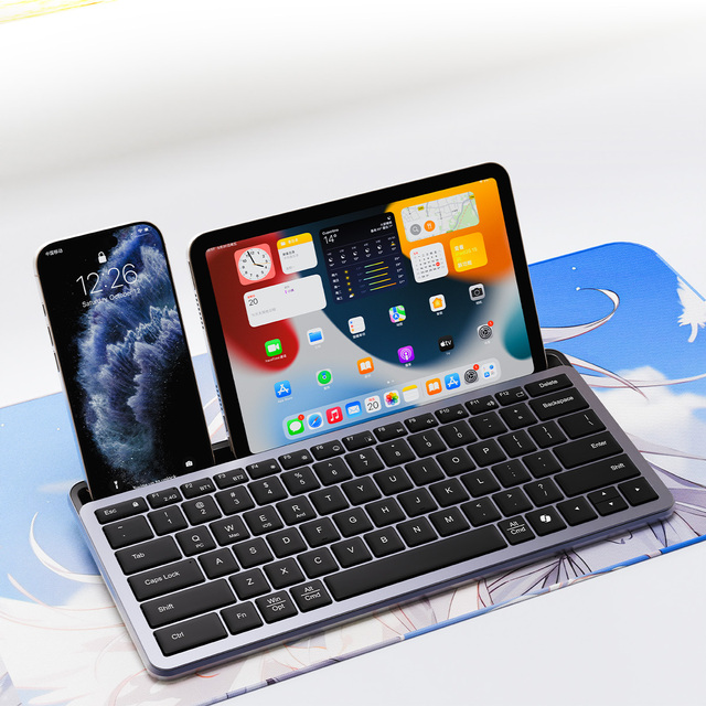 78 Keys Ultra Thin Bluetooth Keyboard with Phone/Pad Holder Ultra-thin Mini Portable Wireless Keyboard for MAC Laptop Tablet