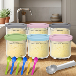 Juego de Recipientes Reutilizables para Helado con Tapas y Cucharas, Libres de BPA, Apilables, Aptos para Alimentos, para Almacenamiento en Congelador, Paquete de 6 - Product Image 3