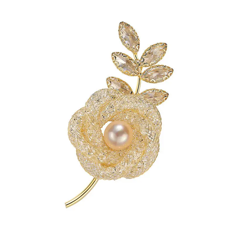 Advanced New Lace Rose brooch Vintage Hollow Brooch Pearl Pins Coat Accessories Corsage Personality Temperament Neckpin