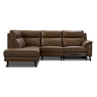 Sofá Seccional en Forma de L Italiano Moderno OEM con Reclinable y Chaise Longue, Sofá de Cuero Sintético con Patas Altas y Carga USB Tipo-C