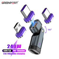 Connecteur magnétique 3 en 1 Pliage à 180 degrés 240W Charge rapide Adaptateur de charge pour ordinateur portable et téléphone portable