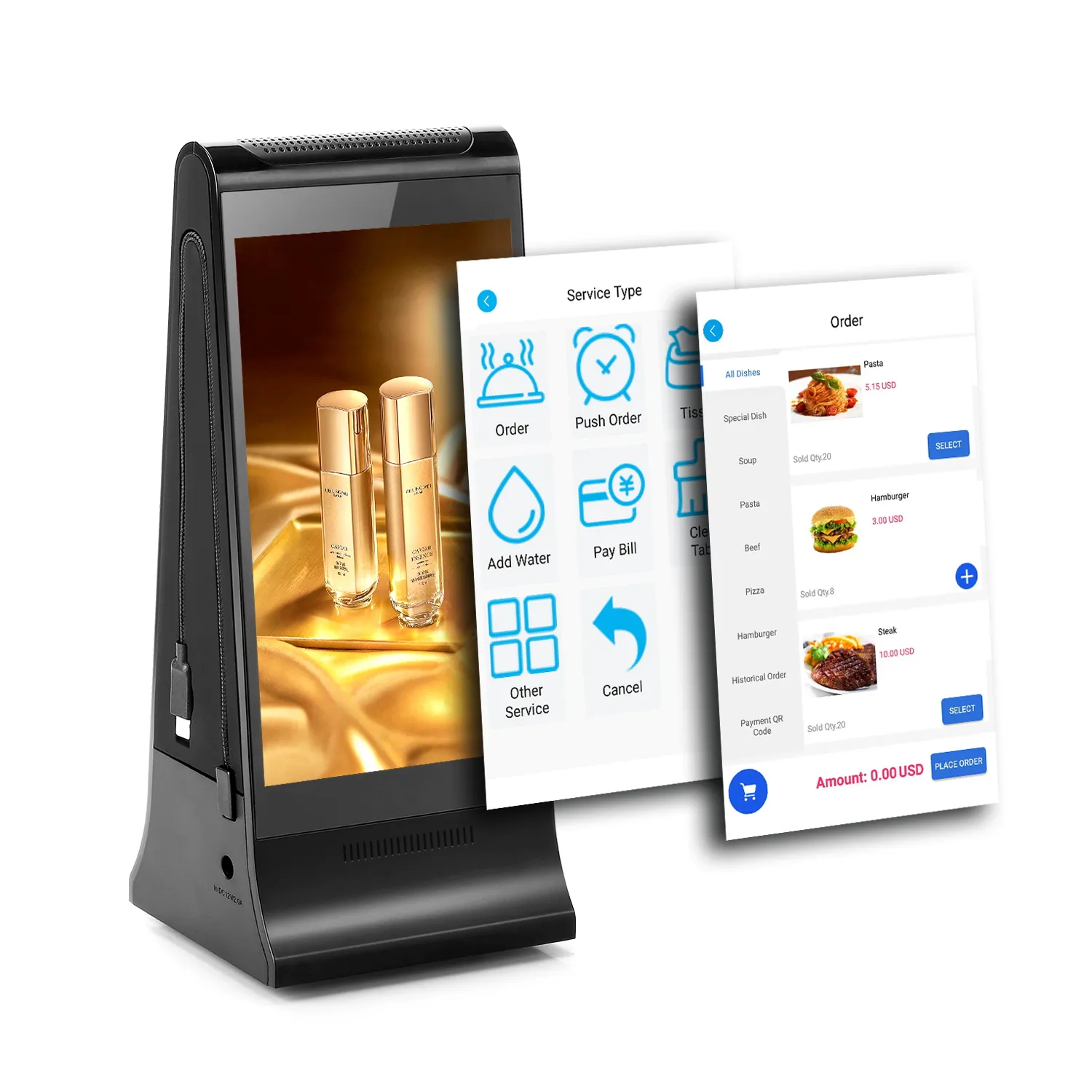 Nieuwe Elektronica Producten Dubbele Digitale Tafel Top Ad Media Screen Power Bank Restaurant Tafel Menu Speler Reclame Display