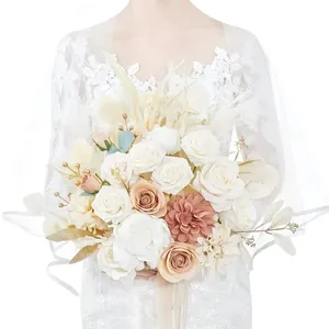 ช่อดอกไม้ผ้าประดิษฐ์คุณภาพโรแมนติกสำหรับงานแต่งงานช่อดอกไม้สำหรับเจ้าสาว - Product Image 1