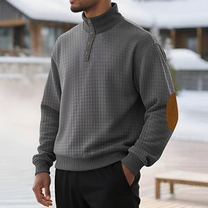 Chemise à manches longues mi-ouverte <span class=keywords><strong>de</strong></span> couleur unie pour hommes pull rétro décontracté confortable sweats à la mode pour hommes - Product Image 2