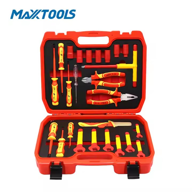 25PCS Household Hand Tool Set with 3/8" Drive Sockets Screwdrivers Pliers Open End Wrenches Voltage Tester Home Repair DIY Kit