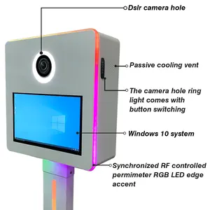 Selfie portátil pantalla táctil de 15,6 pulgadas espejo mágico DSLR cabina de fotos marco de metal LED blanco y negro con cámara e impresora