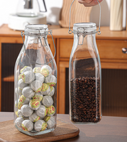 Bouteilles en verre transparentes vides en gros pour lait, boissons, café, jus, rechargeables, avec poignée pour utilisation portable en extérieur