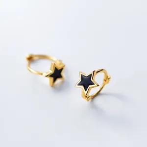 925 Sterling Silver Black Star Round Circle Mini Ear Ring orecchini placcati in oro piccoli orecchini a cerchio gioielleria raffinata per le donne