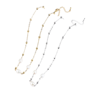 Collar de Perlas de Agua Dulce para Mujer, Chapado en Oro PVD, Cadena de Acero Inoxidable <span class=keywords><strong>con</strong></span> Cuentas Espaciadoras, Gargantilla Natural Genuina Constellation - Product Image 1