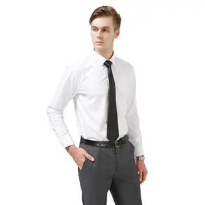 새로운 남자 대형 대나무 긴 소매 흰색 셔츠 남성 폴로 비즈니스 레저 프로 솔리드 컬러