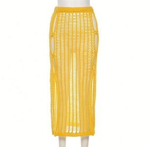 Nouvelle Arrivée 2026 – Jupes Longues en Maille Jaune Taille <span class=keywords><strong>Haute</strong></span> Élégantes et Sexy avec Fente et Effet Enveloppant pour Femme - Product Image 3