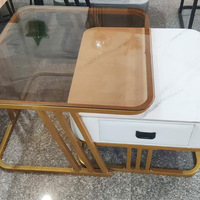 Ensemble de tables basses gigognes modernes en marbre et verre pour salon, salle à manger et entrée