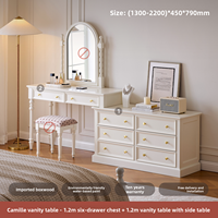 Commode de chambre intégrée style français en bois massif avec tiroirs et rangement au pied du lit, table de maquillage, nouveau modèle 2026