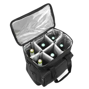 حقيبة مخصصة احترافية لنقل النبيذ بها ناقل مبرد طري تحتوي على 6 زجاجات حامل للنبيذ حقيبة مبرد معزولة بفتحة قابلة للإزالة